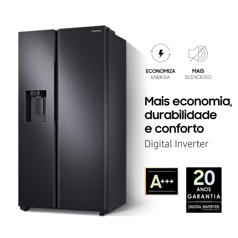Geladeira Samsung RS60 Side by Side com All Around Cooling™ e SpaceMax™ 602L Black Inox Look