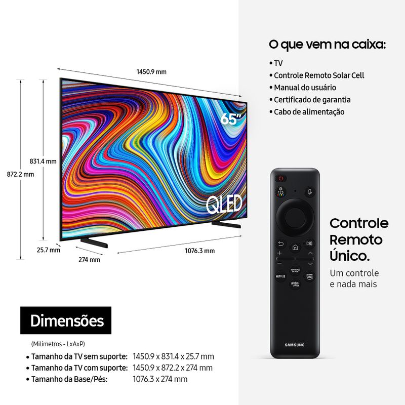 Samsung Smart TV 65" QLED 4K Q60C 2023, Modo Game, Som em Movimento