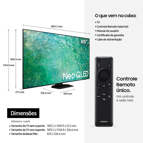 Samsung Smart TV 85" Neo QLED 4K QN85C 2023, Mini LED, Painel 120hz ...