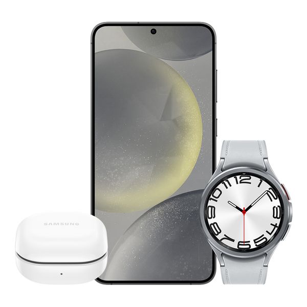 Galaxy-S24--5G-512GB---Preto---Galaxy-Watch6-Classic-LTE-47mm---Prata---Galaxy-Buds-FE---Grafite