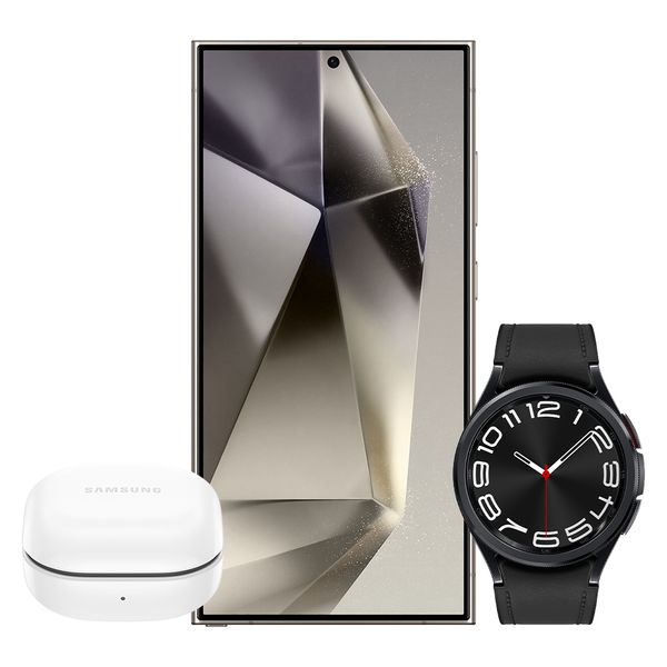 Galaxy-S24-Ultra-5G-1TB---Cinza---Galaxy-Watch6-Classic-LTE-43mm---Preto---Galaxy-Buds-FE---Grafite