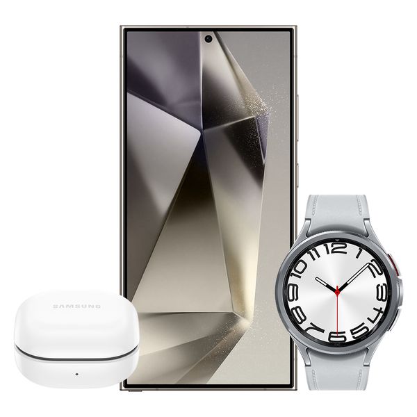 Galaxy-S24-Ultra-5G-1TB---Cinza---Galaxy-Watch6-Classic-LTE-47mm---Prata---Galaxy-Buds-FE---Grafite