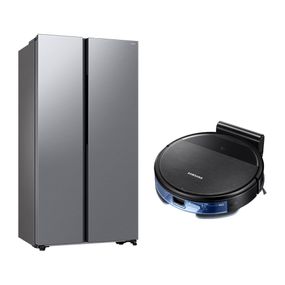 Geladeira Side by Side SmartThings Samsung RS57 Inox 564L 220V + Aspirador Robô com conectividade Wi-FI